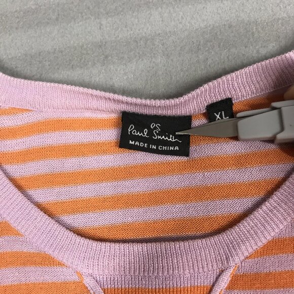 Paul Smith Sweater Mens Extra Large Orange Pink Striped V Neck 100% Cotton - Picture 2 of 12